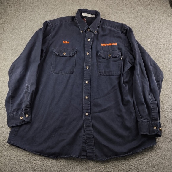 Tyndale ExxonMobil FR Work Shirt Mens 2XL Navy Blue Flame Resistant HRC 2